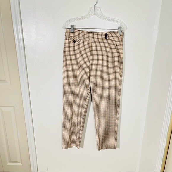 Veronica Beard Renzo Skinny Ankle Trouser Pants Gold Tan Plaid Quiet Luxury - Picture 2 of 9